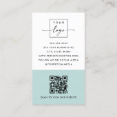 Carte De Visite Logo photo QR code moderne blanc clair aqua bleu (Dos)
