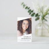Carte De Visite Logo photo QR code moderne blanc clair aqua bleu (Debout devant)