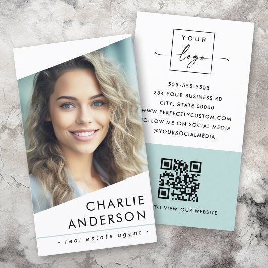 Carte De Visite Logo photo QR code moderne blanc professionnel