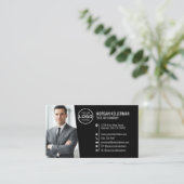 Carte De Visite Logo photo QR Code professionnel noir moderne (Debout devant)