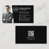 Carte De Visite Logo photo QR Code professionnel noir moderne (Devant / Derrière)