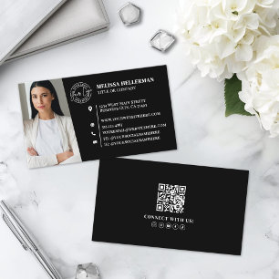 Carte De Visite Logo photo QR Code professionnel noir moderne