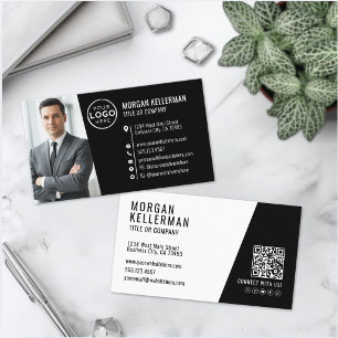 Carte De Visite Logo photo QR Code professionnel noir moderne