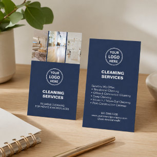 Carte De Visite Logo Photo Services de Nettoyage Modernes Bleu Nui