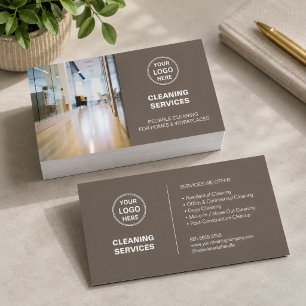 Carte De Visite Logo Photo Services de Nettoyage Modernes Taupe