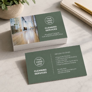 Carte De Visite Logo Photo Services de Nettoyage Modernes Vert Sag