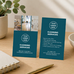 Carte De Visite Logo Photo Services de nettoyage sarcelle moderne