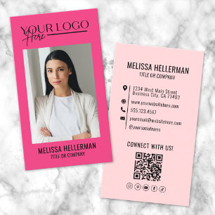 Carte De Visite Logo Photo Vertical Rose Code QR Professionnel