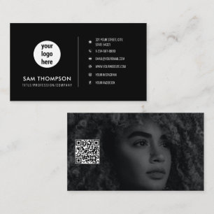 Carte De Visite Logo photographe minimaliste moderne QR Code noir