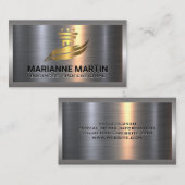 Carte De Visite Logo Pilier Or et Plume | Aluminium métallique (Devant / Derrière)