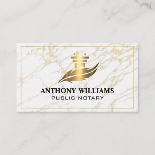 Carte De Visite Logo Pillar Feather   Bordure d'or   Marbre