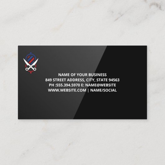 Carte De Visite Logo Pole en barbier et ciseaux | Code QR (Dos)