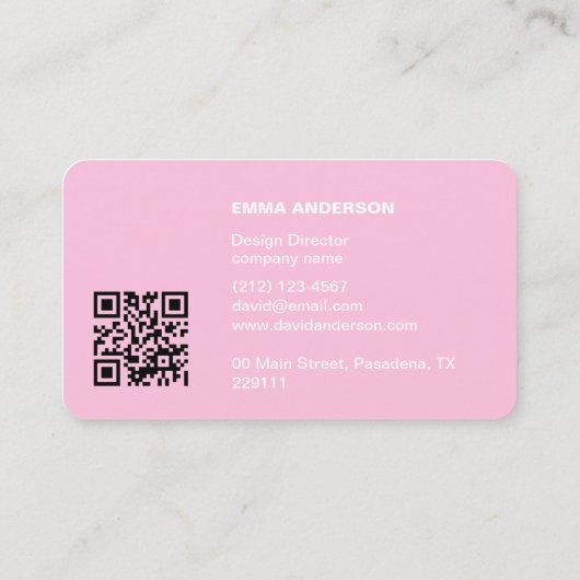Carte De Visite Logo professionnel Bold Pink Qr Code (Dos)