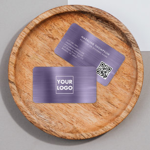 Carte De Visite Logo professionnel brossé en métal Lavande Code QR
