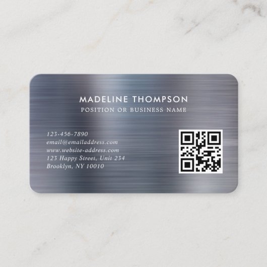 Carte De Visite Logo professionnel brossé gris métallique Code QR (Devant)