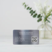 Carte De Visite Logo professionnel brossé gris métallique Code QR (Debout devant)