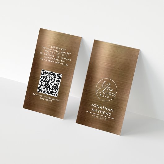 Carte De Visite Logo professionnel brossé métal or code QR