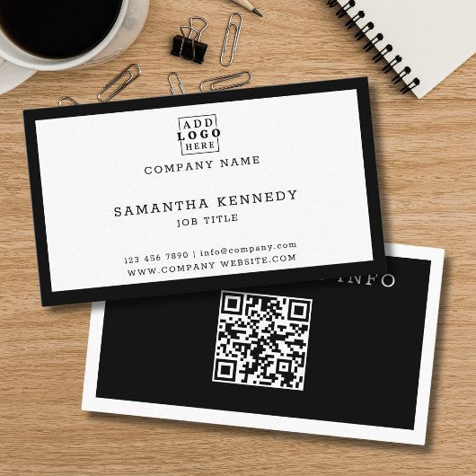 Carte De Visite Logo Professionnel Code QR Noir Et Blanc Moderne