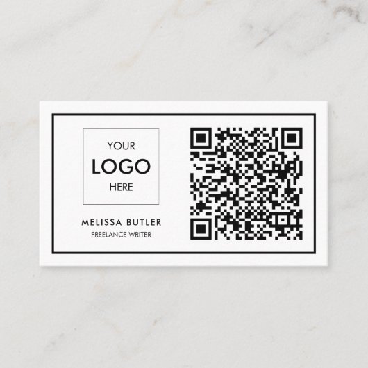 Carte De Visite Logo professionnel de code QR noir et blanc (Devant)