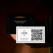 Carte De Visite Logo professionnel de code QR noir et blanc