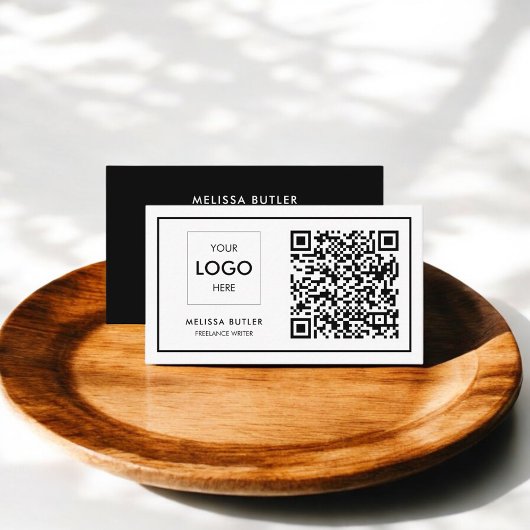 Carte De Visite Logo professionnel de code QR noir et blanc