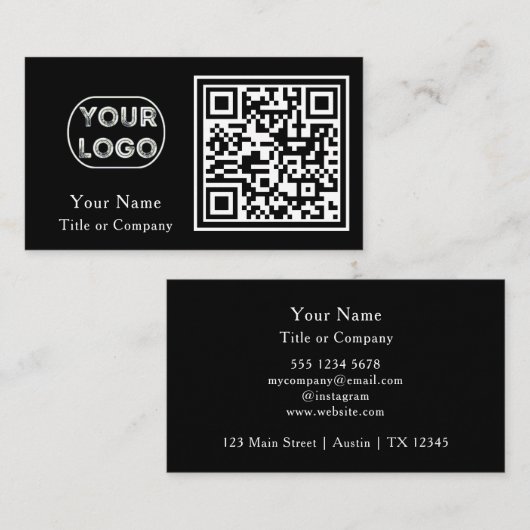 Carte De Visite Logo professionnel de code QR Noir Simple Professi (Devant / Derrière)
