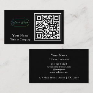 Carte De Visite Logo professionnel de code QR Noir Simple Professi