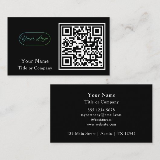Carte De Visite Logo professionnel de code QR Noir Simple Professi (Devant / Derrière)