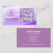 Carte De Visite Logo professionnel du code QR | Aquarelle violette (Devant / Derrière)