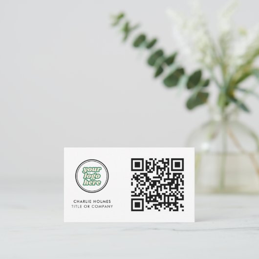 Carte De Visite Logo professionnel du code QR | blanc moderne (Debout devant)