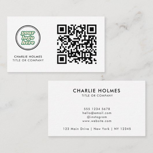 Carte De Visite Logo professionnel du code QR | blanc moderne (Devant / Derrière)