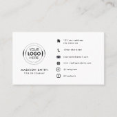 Carte De Visite Logo professionnel du code QR | blanc moderne (Devant)