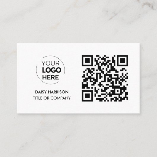 Carte De Visite Logo professionnel du code QR | Blanc moderne prof (Devant)