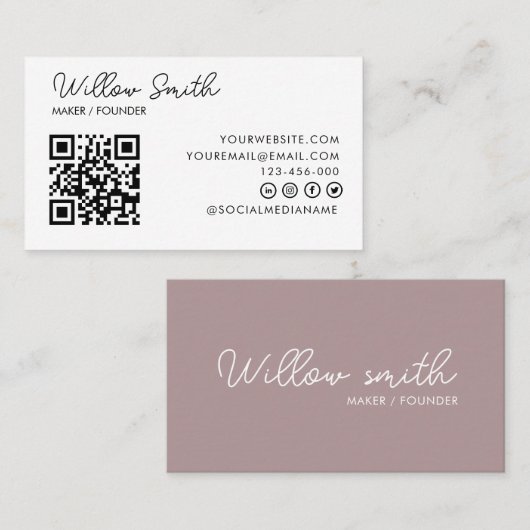 Carte De Visite Logo professionnel du code QR | Blanc moderne prof (Devant / Derrière)