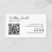 Carte De Visite Logo professionnel du code QR | Blanc moderne prof (Devant)