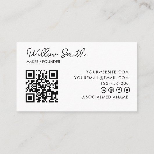 Carte De Visite Logo professionnel du code QR | Blanc moderne prof (Devant)
