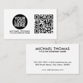 Carte De Visite Logo professionnel du code QR | Blanc moderne prof (Devant / Derrière)
