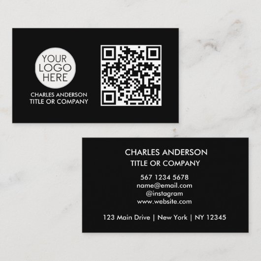 Carte De Visite Logo professionnel du code QR | Blanc noir profess (Devant / Derrière)