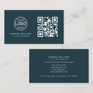Carte De Visite Logo professionnel du code QR   Blue Modern Profes