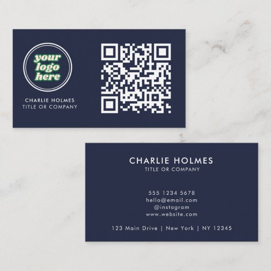 Carte De Visite Logo professionnel du code QR | Marine Modern Prof (Devant / Derrière)