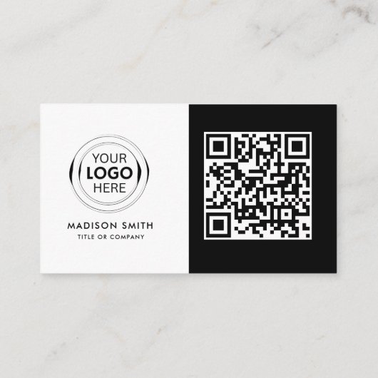 Carte De Visite Logo professionnel du code QR | Noir et blanc (Dos)