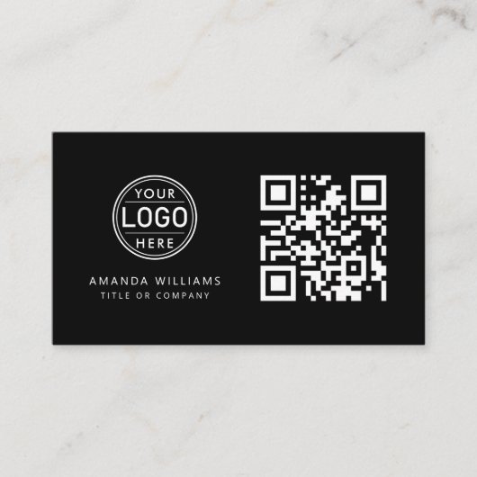 Carte De Visite Logo professionnel du code QR | Noir moderne profe (Devant)