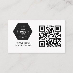 Carte De Visite Logo professionnel du code QR Noir moderne profe