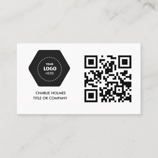 Carte De Visite Logo professionnel du code QR | Noir moderne profe (Devant)