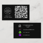 Carte De Visite Logo professionnel du code QR | Noir moderne profe (Devant / Derrière)