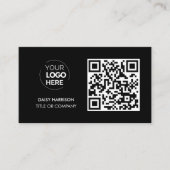 Carte De Visite Logo professionnel du code QR | Noir moderne profe (Devant)