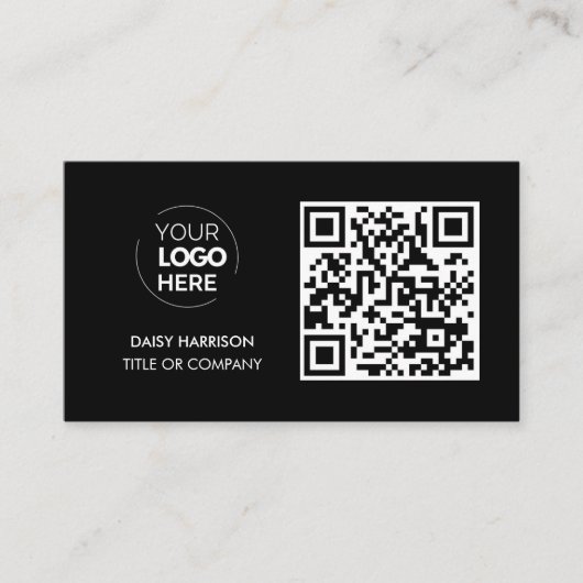 Carte De Visite Logo professionnel du code QR | Noir moderne profe (Devant)