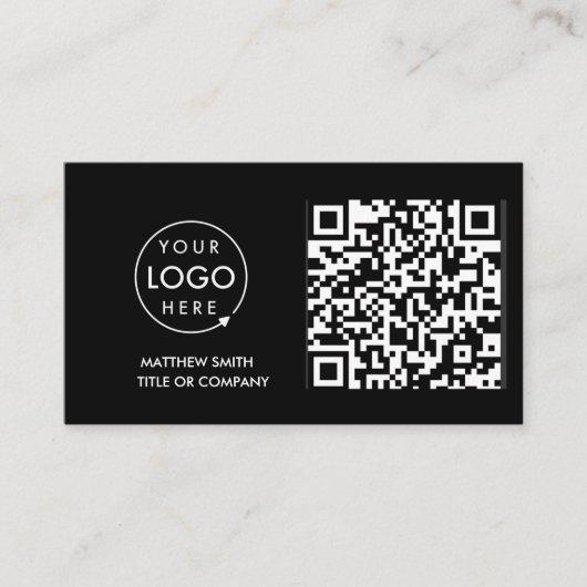 Carte De Visite Logo professionnel du code QR | Noir moderne profe (Devant)