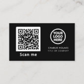 Carte De Visite Logo professionnel du code QR | Noir moderne profe (Devant)