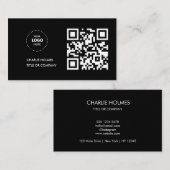 Carte De Visite Logo professionnel du code QR | Noir moderne profe (Devant / Derrière)
